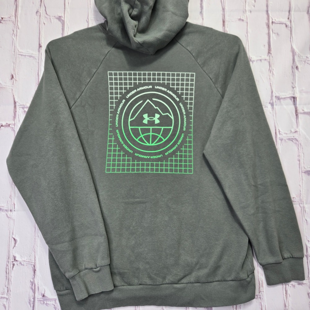 Under Armour Hoodie Green Mountain Grid Graphic Fleece Casual Pullover Mens M